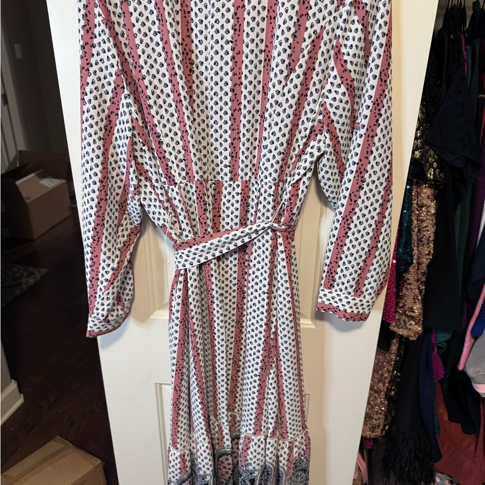 Lane Bryant- Women’s Plus Size Button Front Pink and White Long Sleeve Dress 22W - Picture 12 of 13